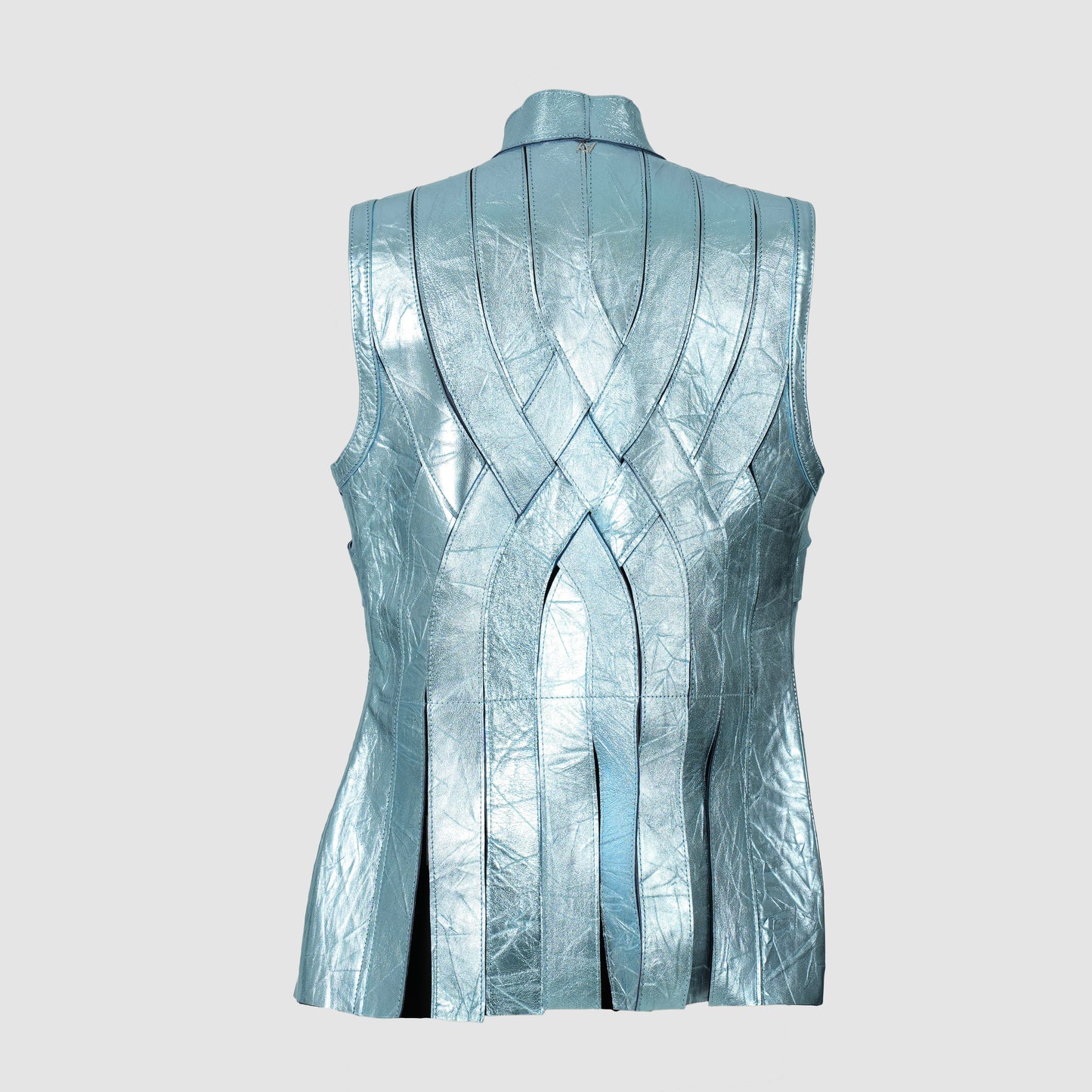 Brianna Leather Vest Crinched Blue