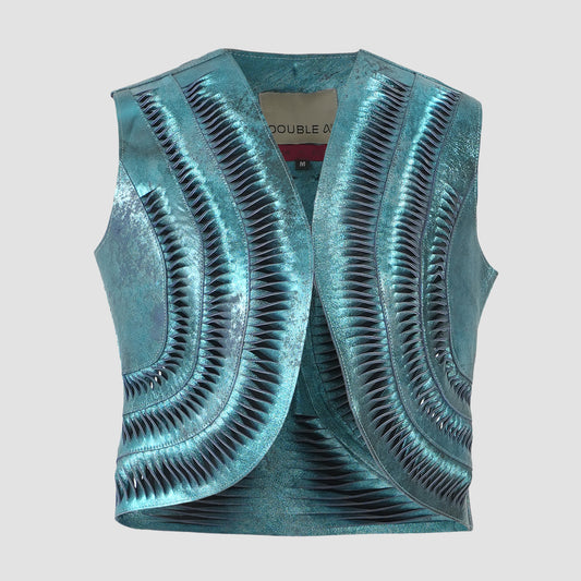 Kiara Leather Vest Washed Turquoise