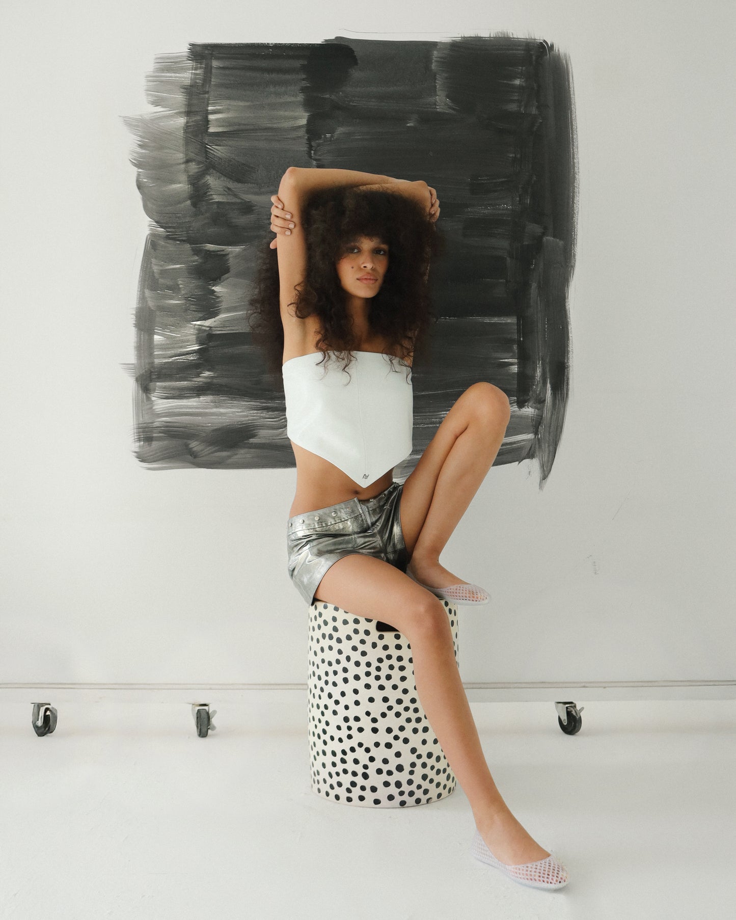 Sterling Leather Shorts Washed Silver
