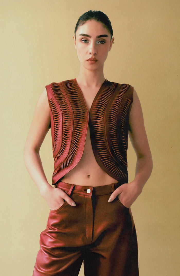Kiara Leather Vest Red