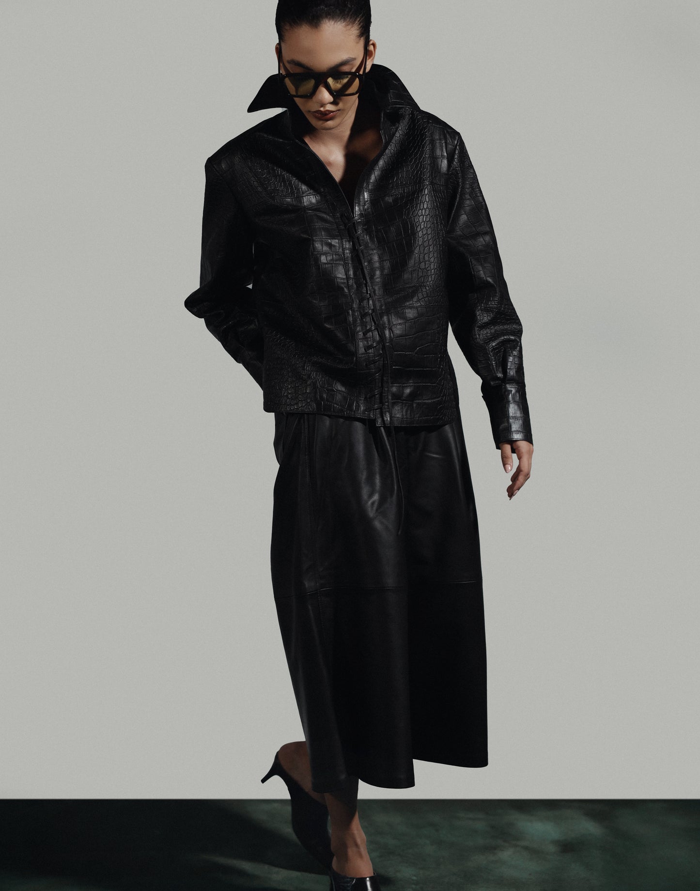 Liana Leather Shirt Black Croc