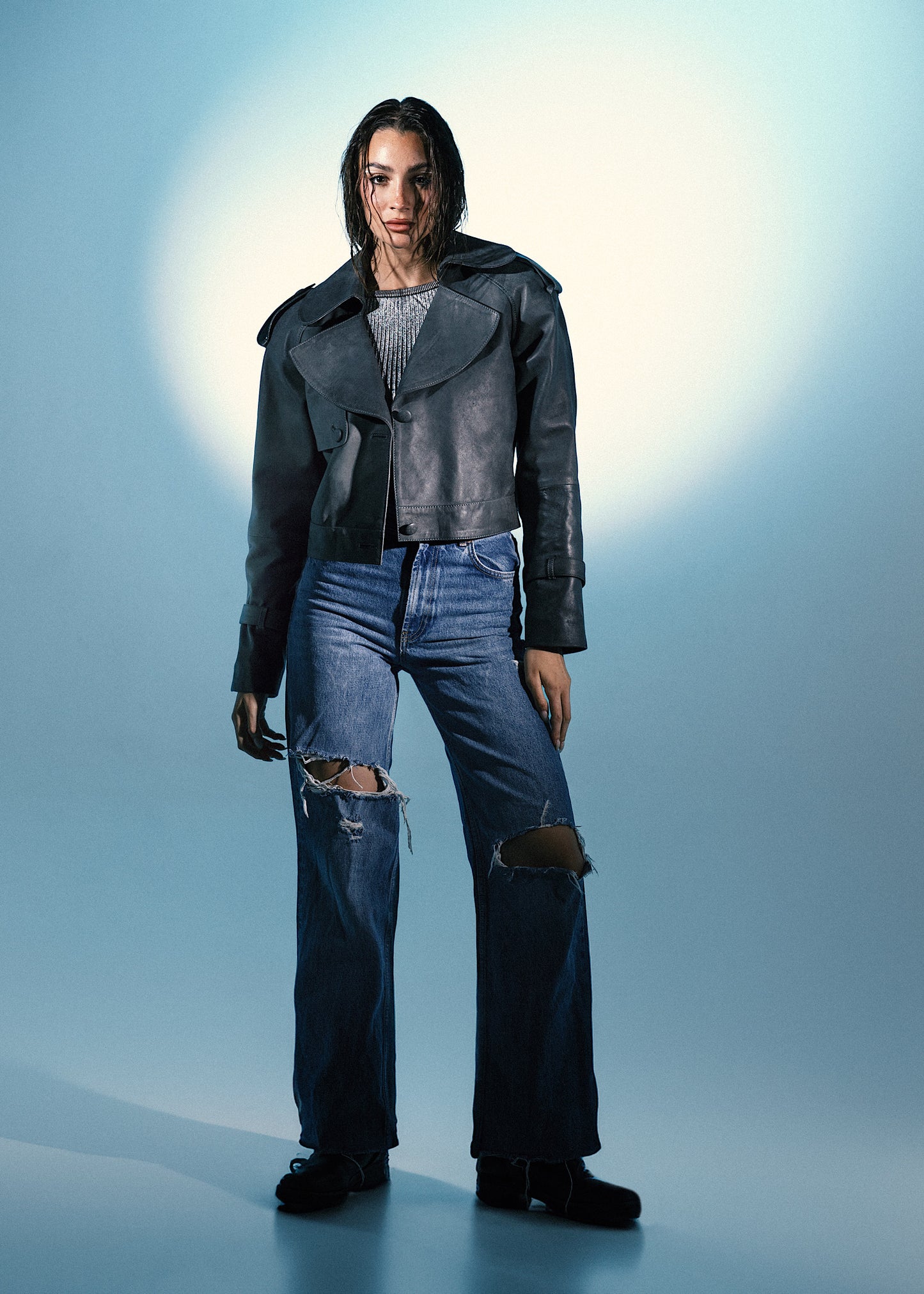 Audax Leather Jacket Washed Grey