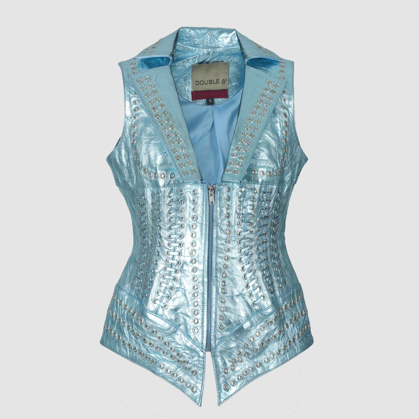 Kayla Leather Vest Crinched Baby Blue