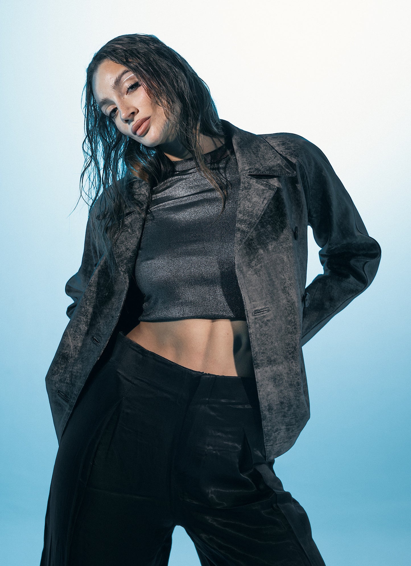 Gianna Leather Blazer Washed Black