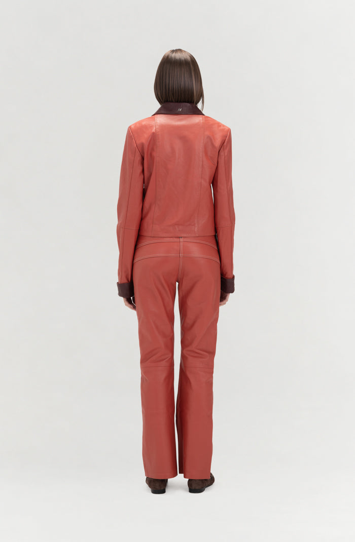 Harper II Leather Jacket Orange x Burgundy