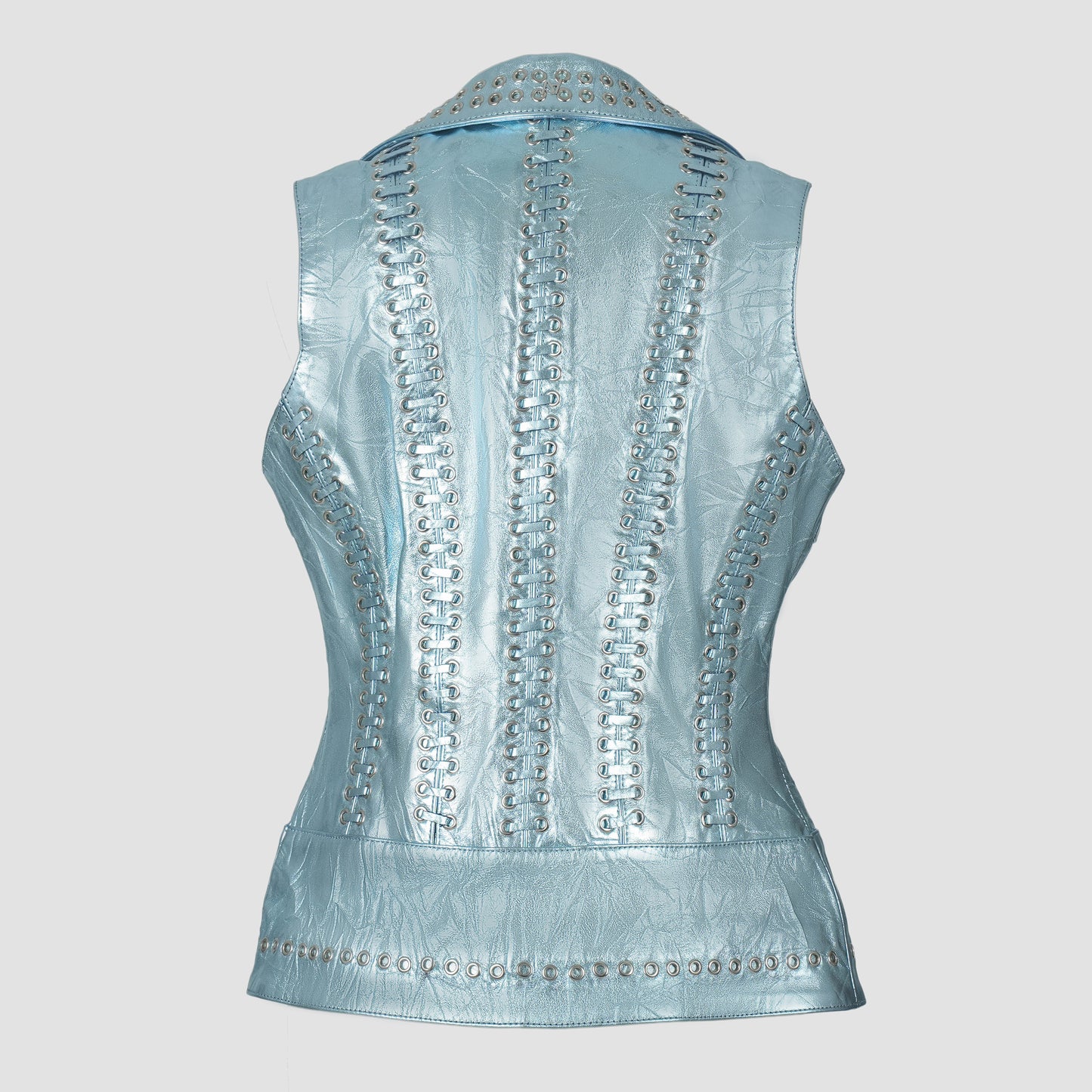 Kayla Leather Vest Crinched Baby Blue