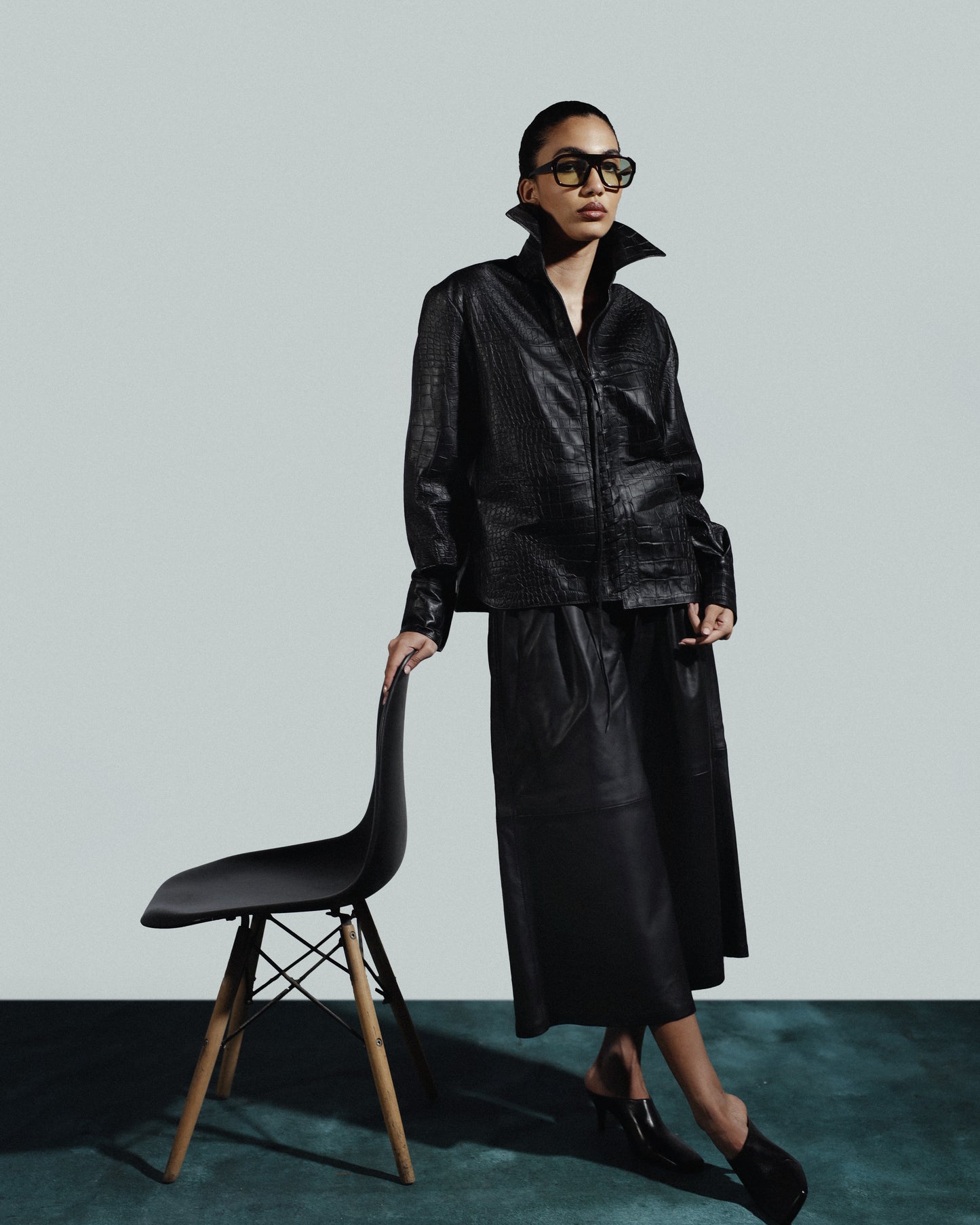 Liana Leather Shirt Black Croc