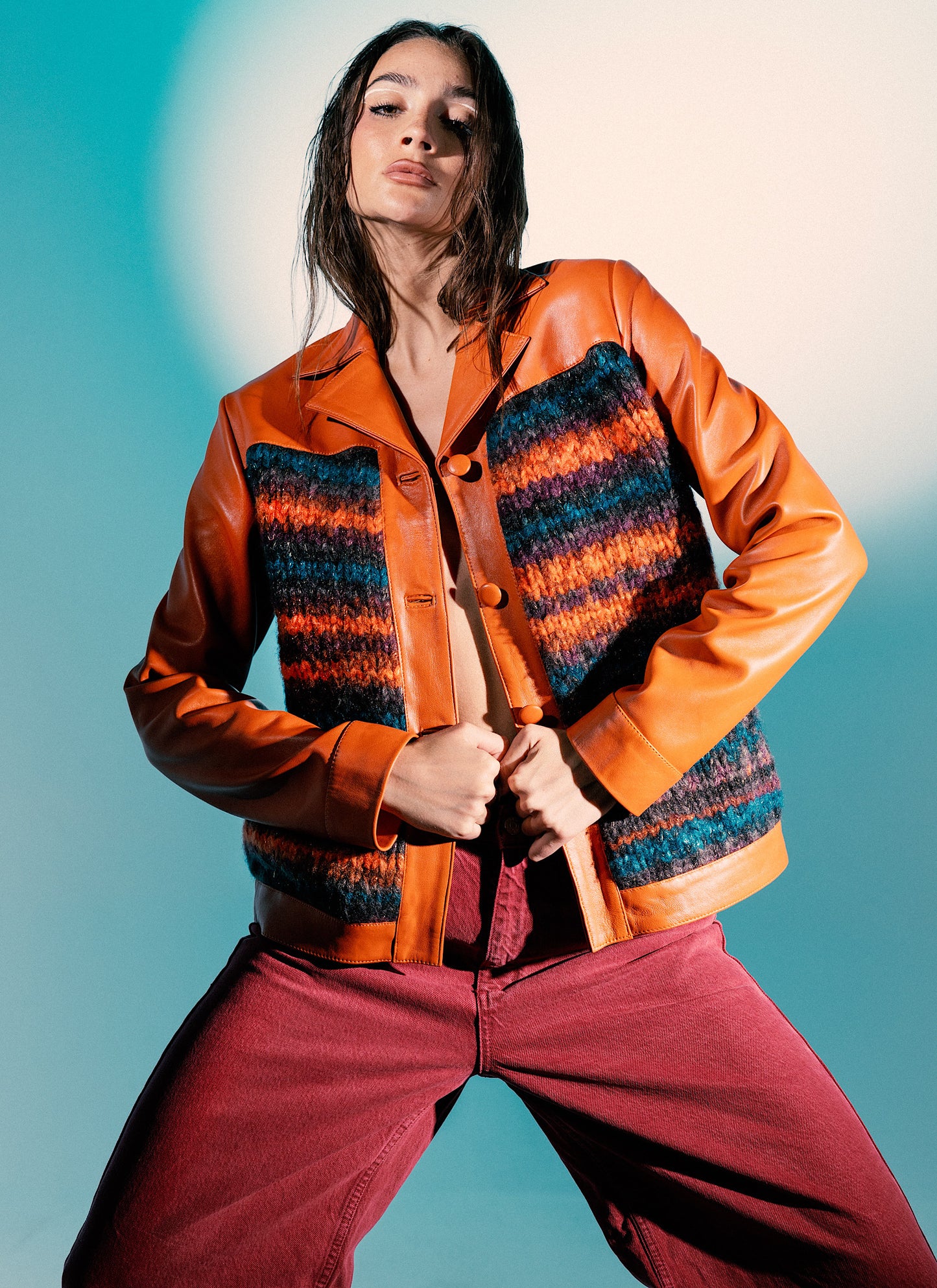 Kai Leather x Knit Jacket Orange