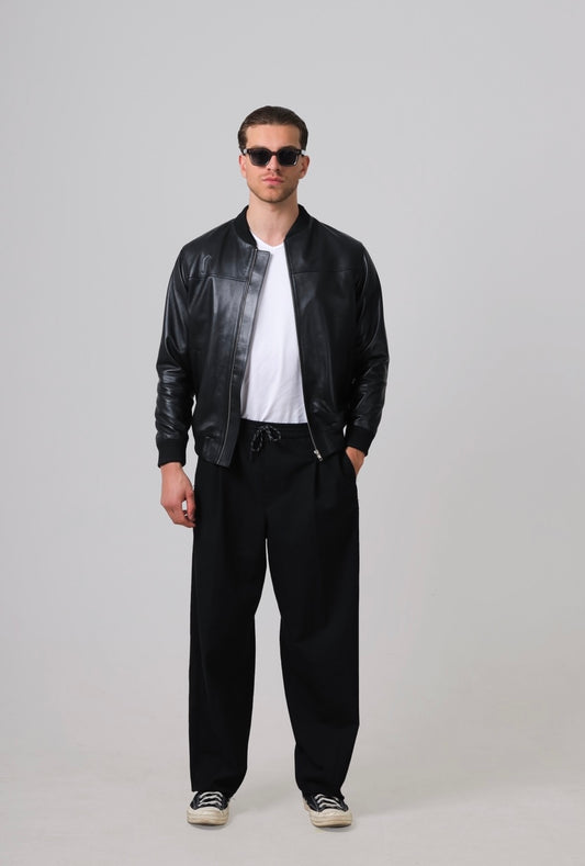 Bailey Bomber Leather Jacket Black