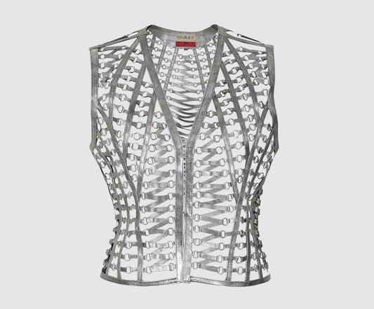 Phoneix Leather Vest Washed Silver