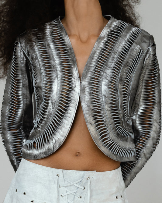 Kiara Leather Jacket Washed Silver