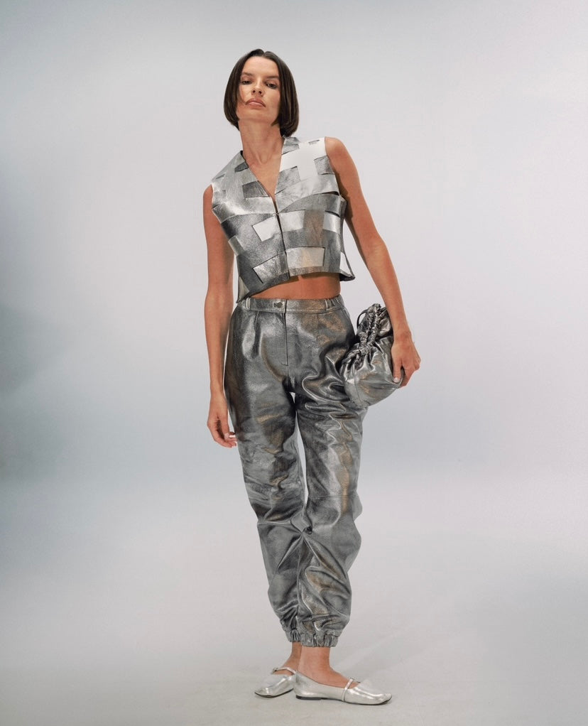 Tempest Cargo Leather Pants Washed Silver