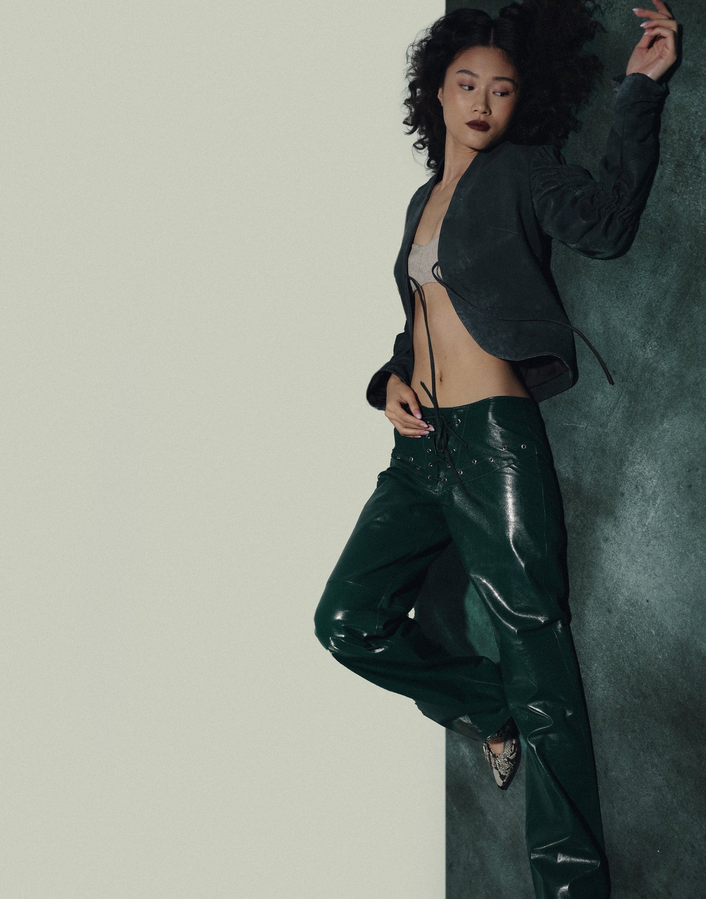 Jason Leather Pants Olive