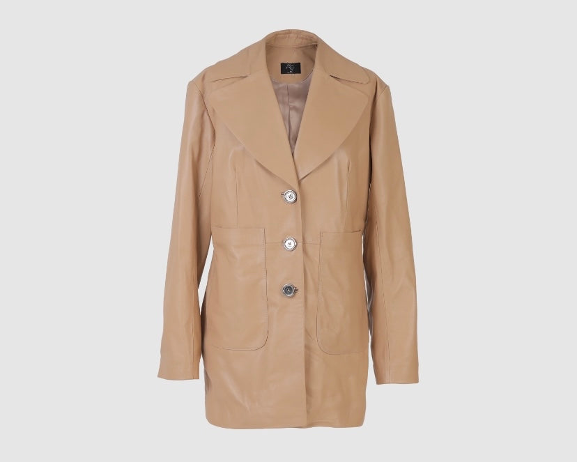 Ezra Leather Blazer Nude beige