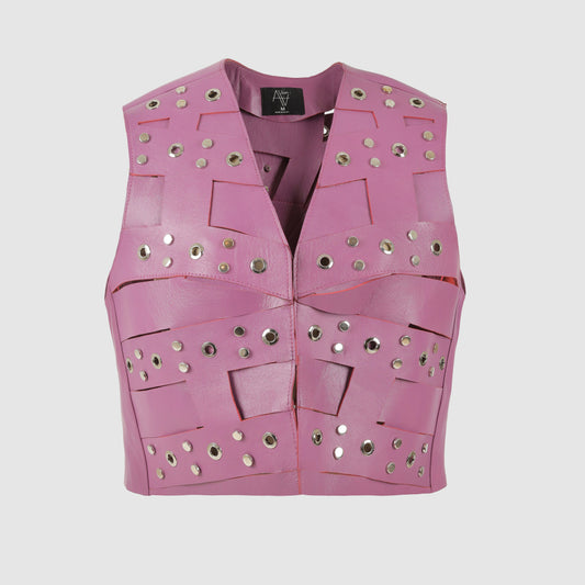 Aiden Studded Leather Vest Purple