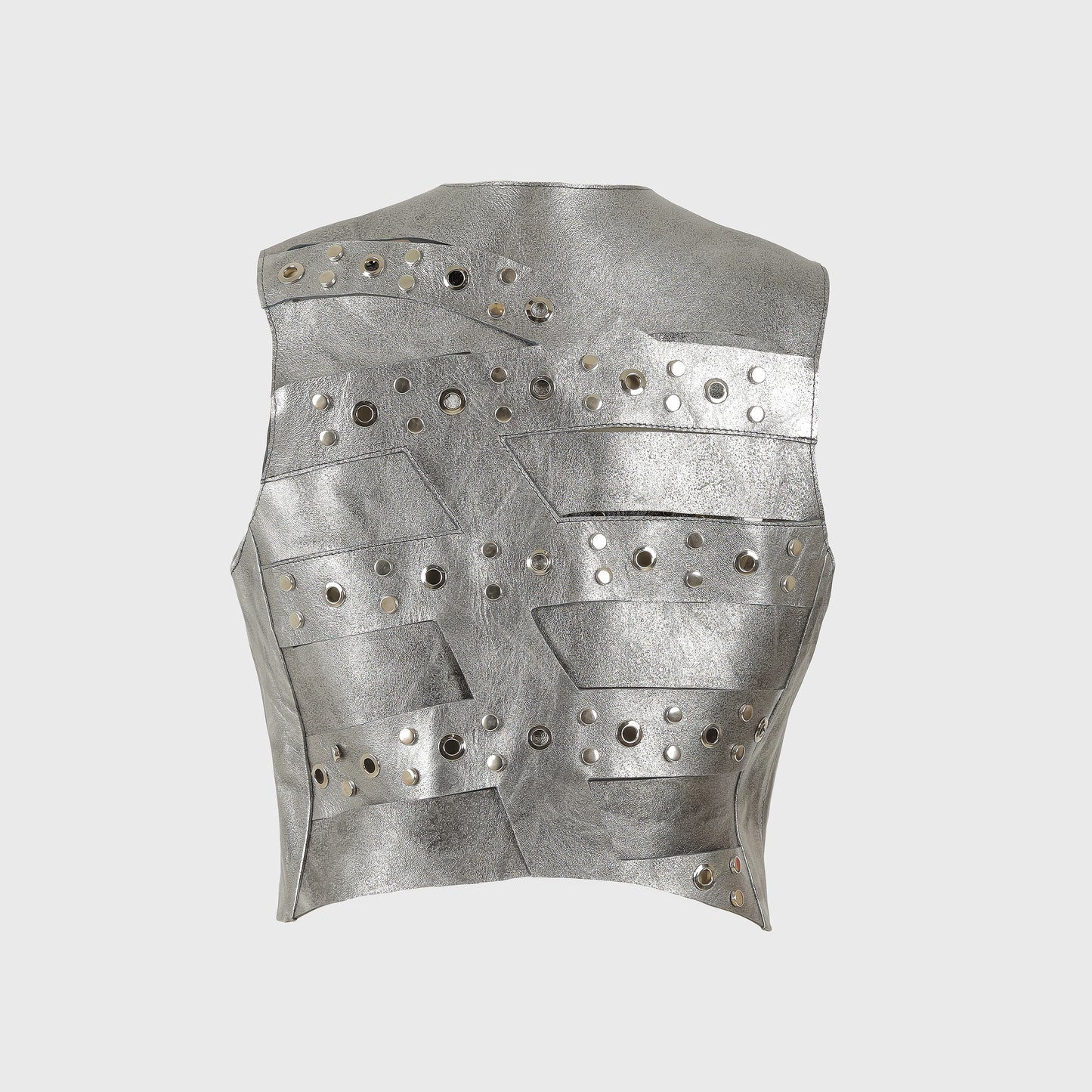 Aiden Studded Leather Vest Washed Silver