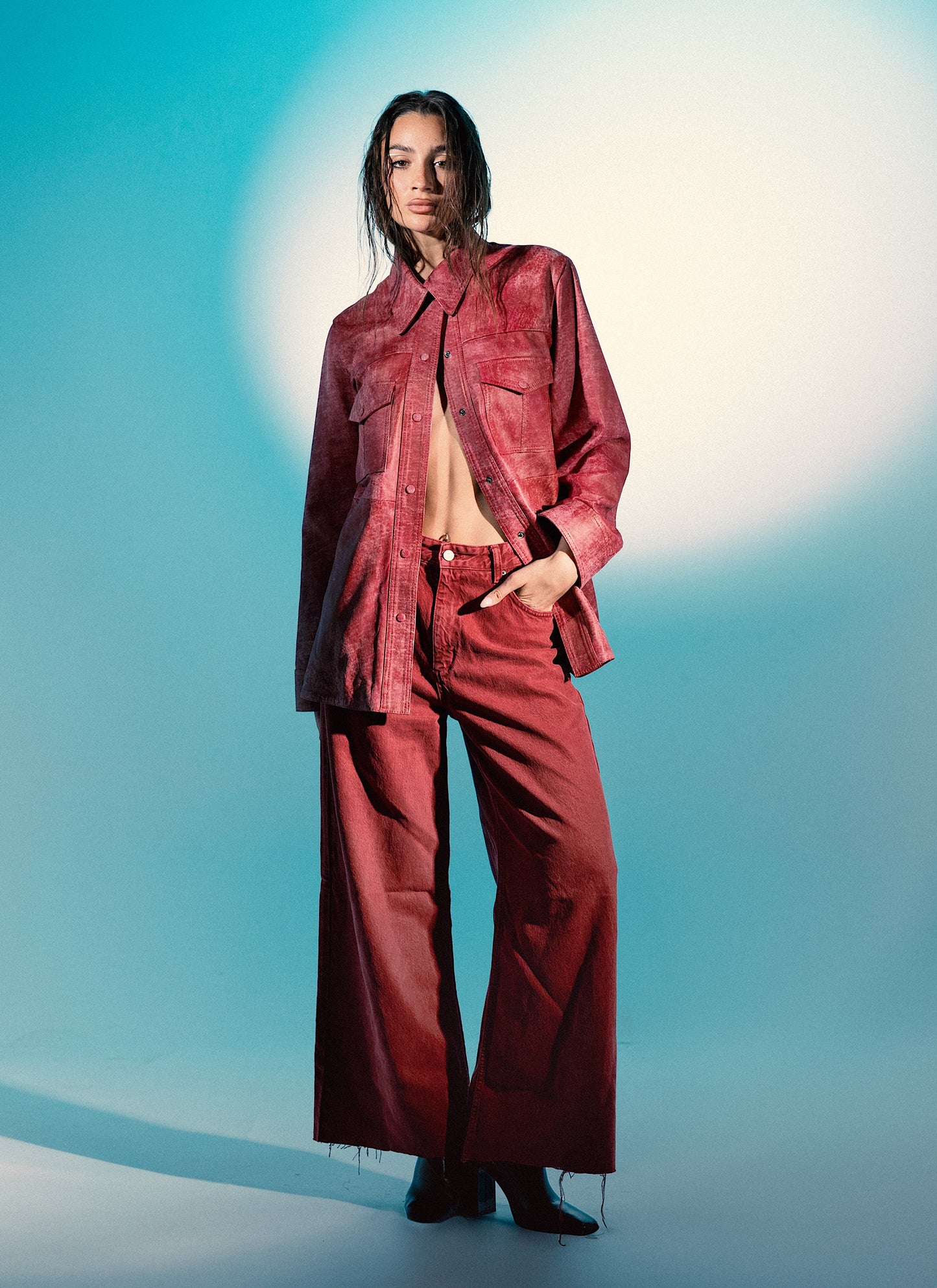 Mason Leather Shirt Washed Red