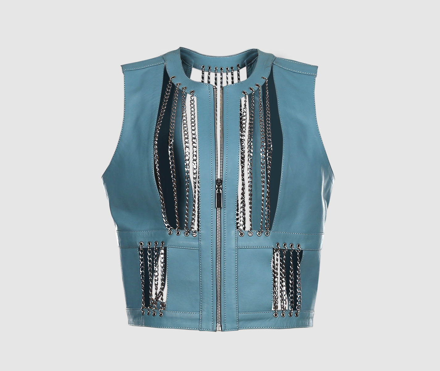 Aria Leather Vest Cerulean Blue