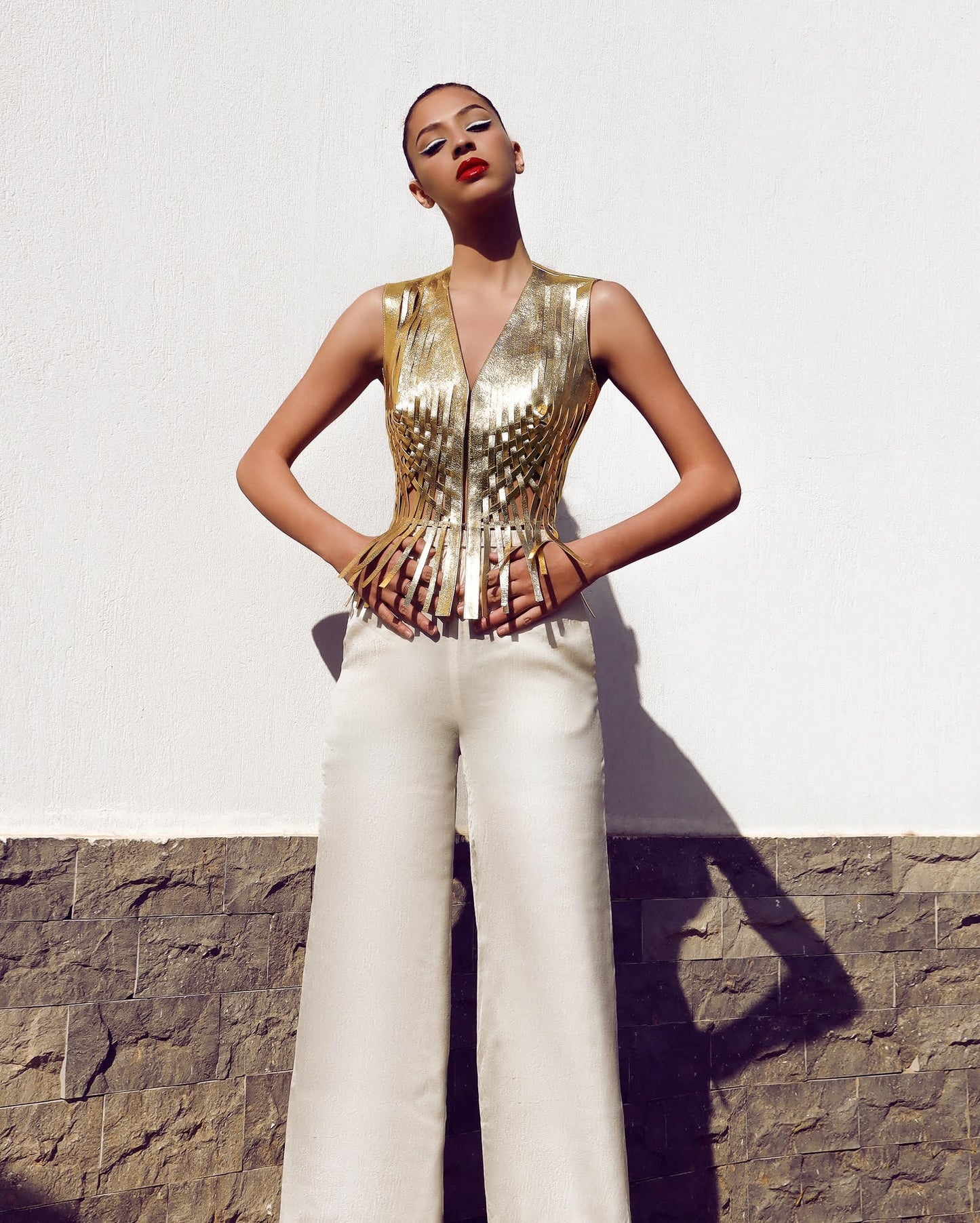 Attalea Leather Vest Gold