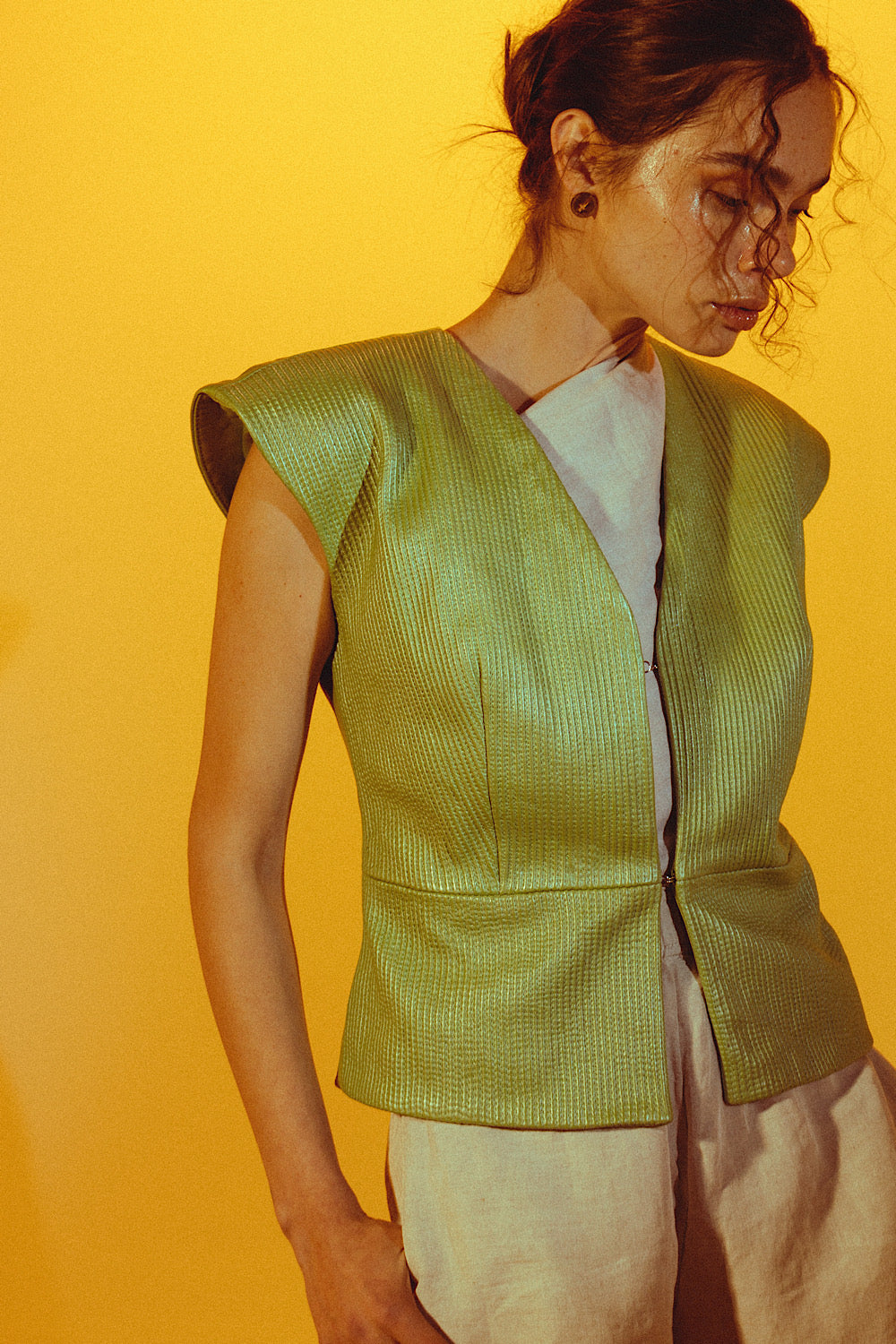 Ausborn Leather Vest Electric Lime Green