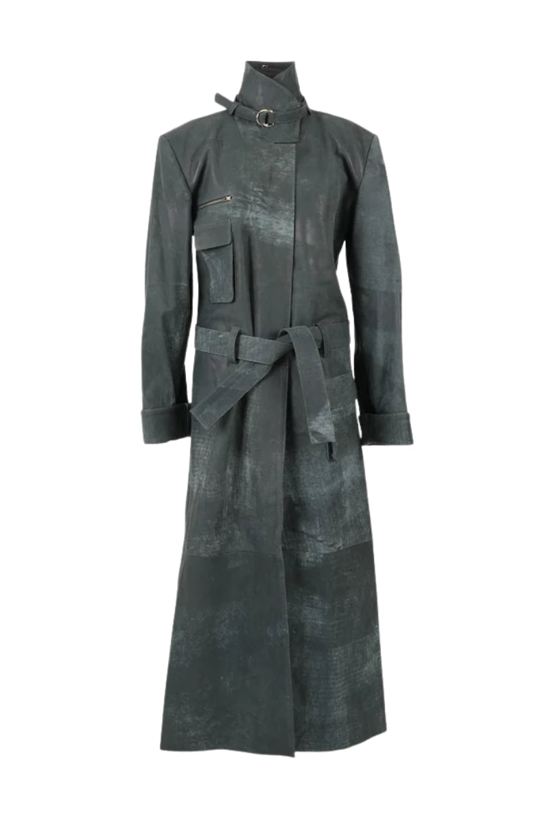 Austin Leather Coat Washed Grey