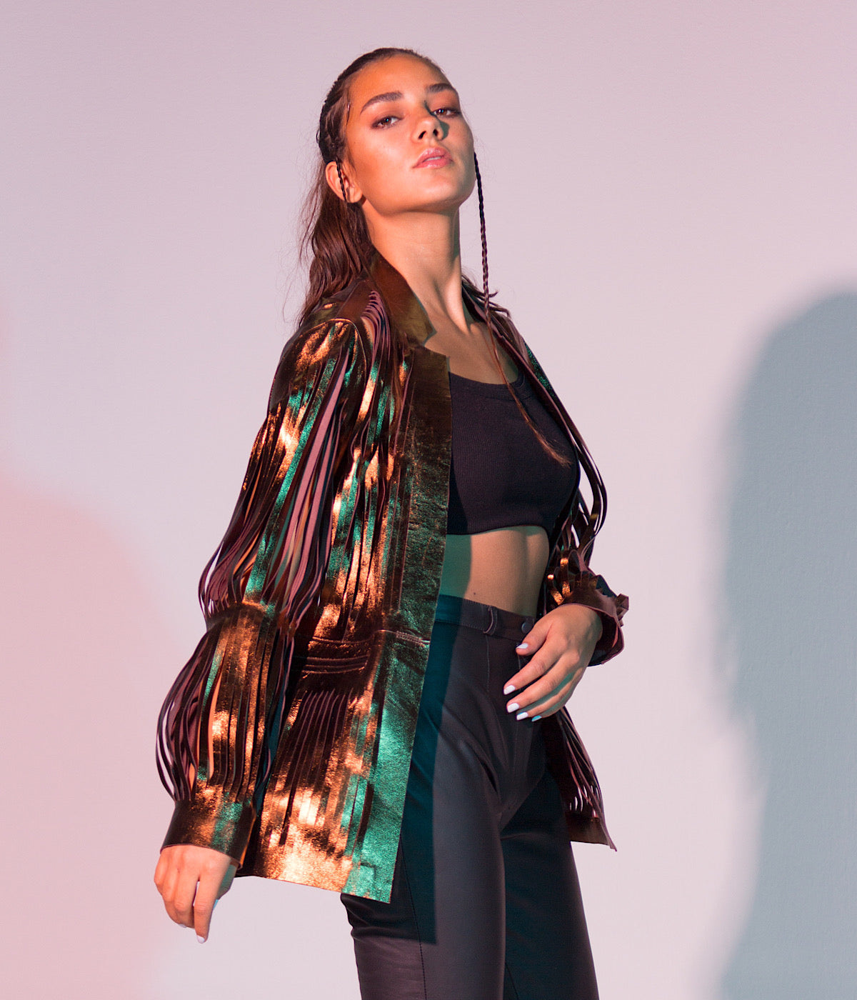 Ayla Leather Blazer Copper