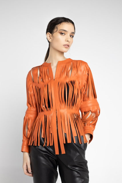 Ayla Leather Jacket Orange