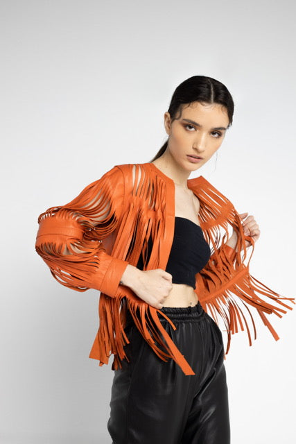 Ayla Leather Jacket Orange