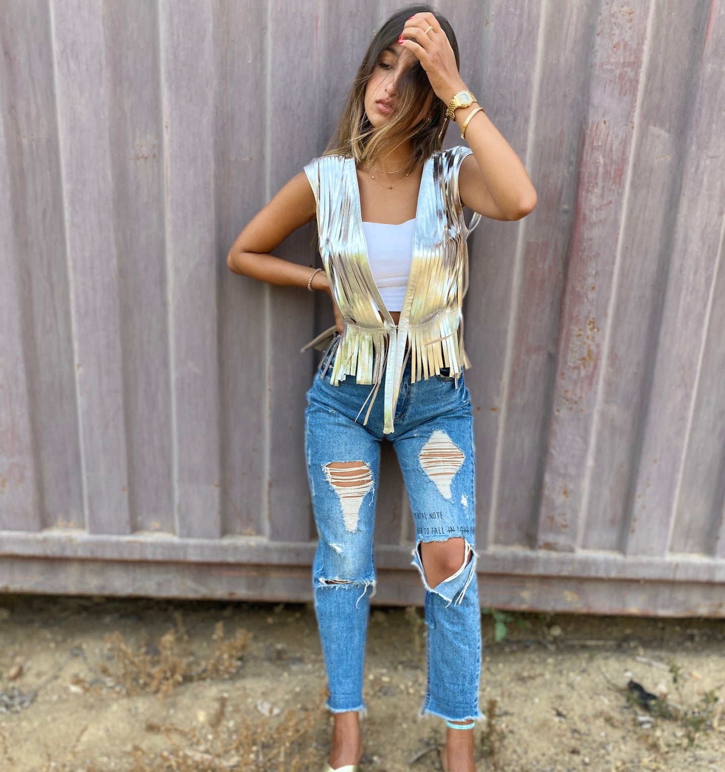 Ayla Leather Vest Silver