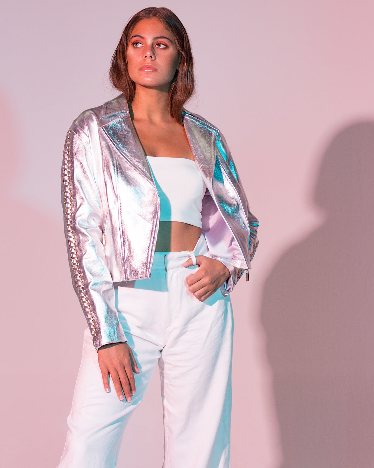 Azalea Leather Jacket Silver
