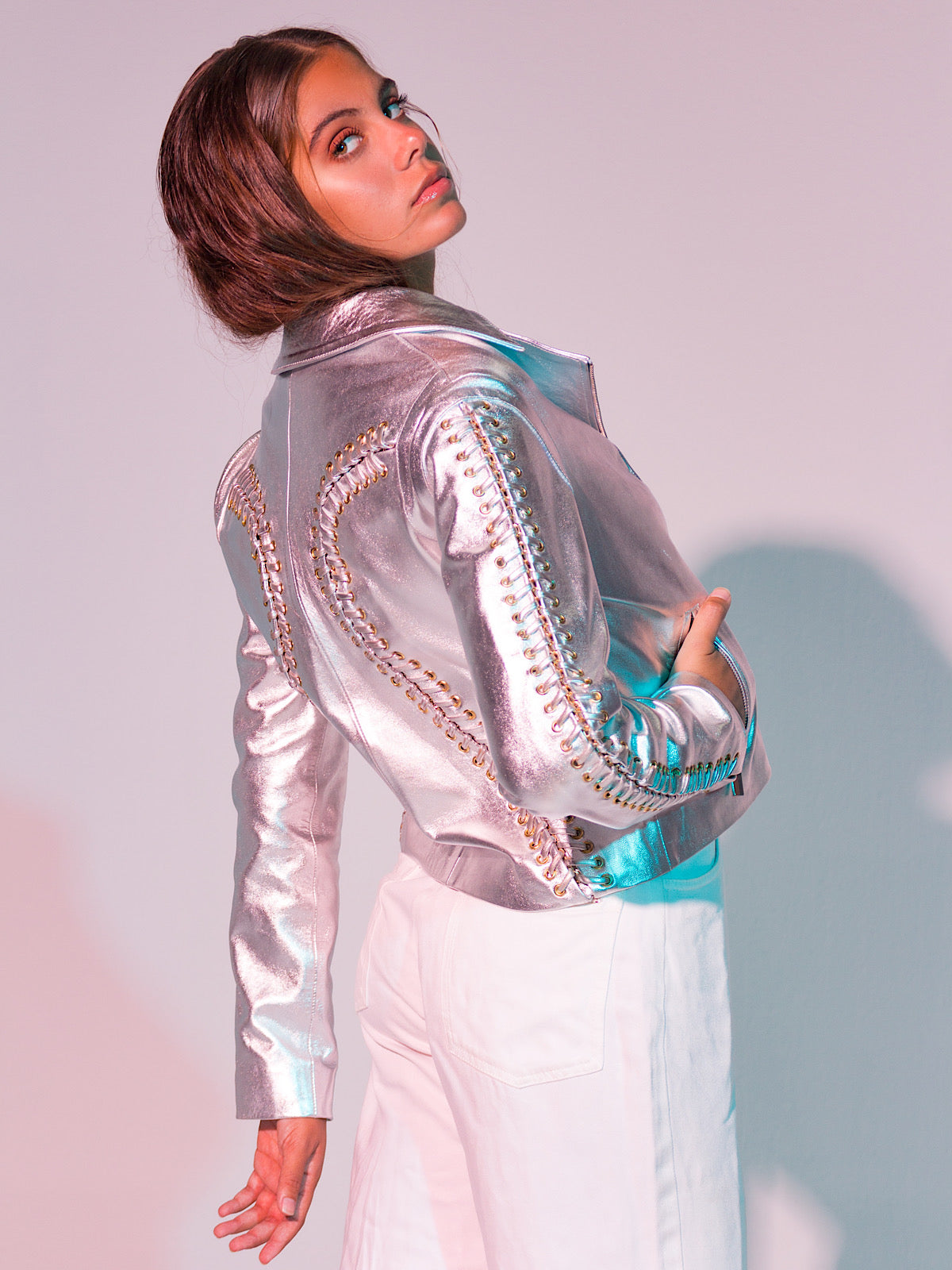 Azalea Leather Jacket Silver