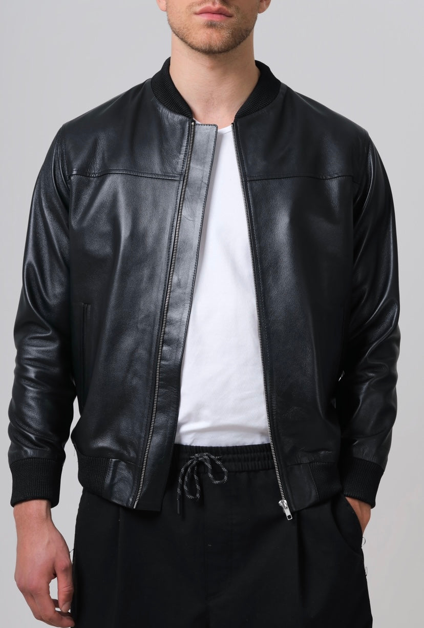 Bailey Bomber Leather Jacket Black