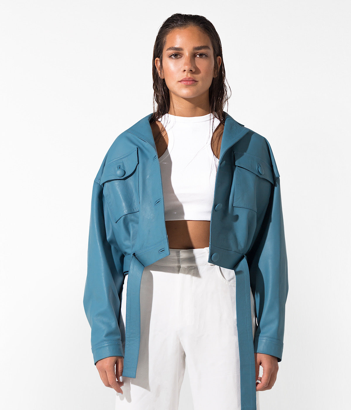 Buckthorn Leather Jacket Cerulean Blue