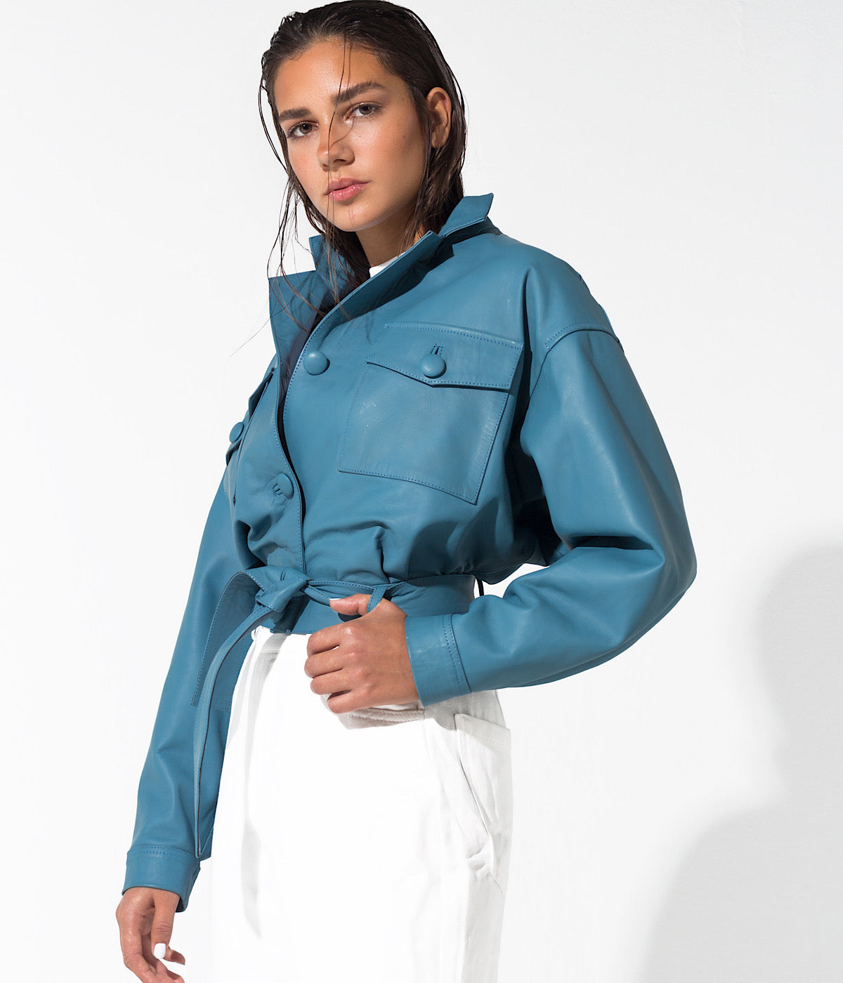 Buckthorn Leather Jacket Cerulean Blue