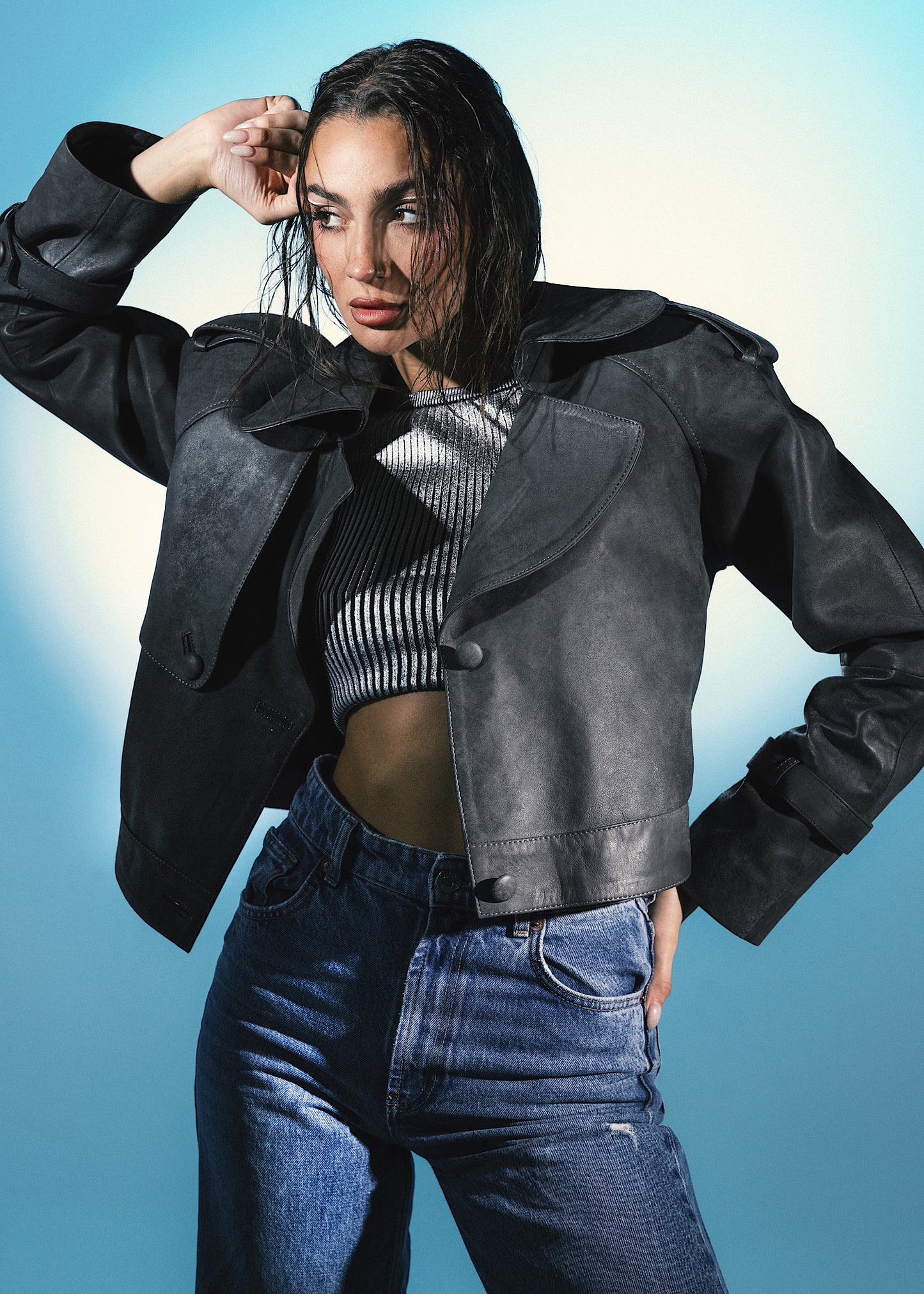Audax Leather Jacket Washed Grey
