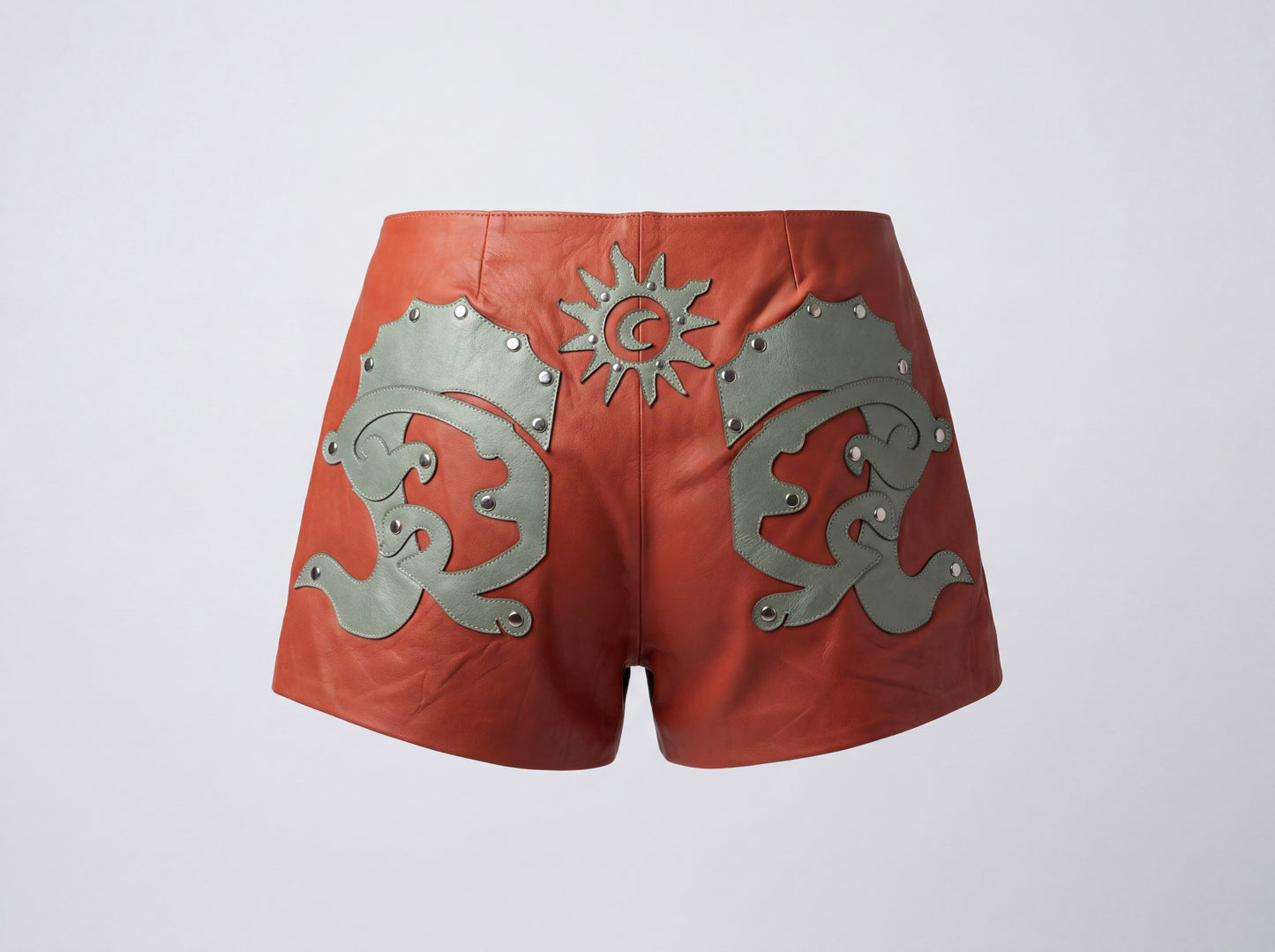 Jason Leather Laser-Cut Shorts Orange