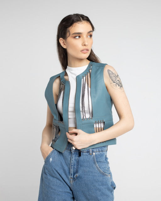 Aria Leather Vest Cerulean Blue