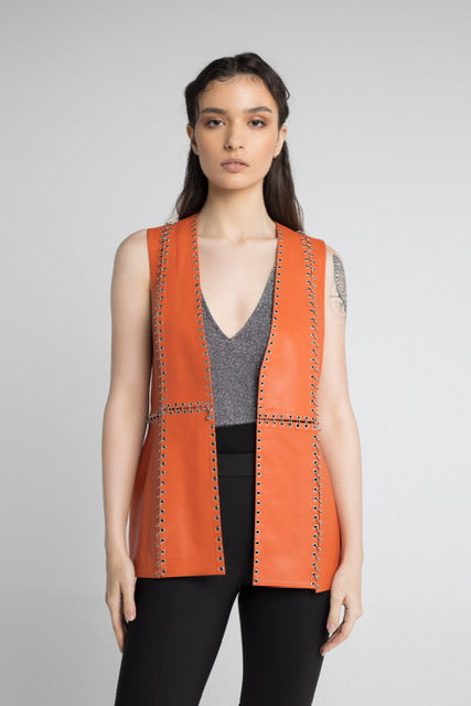 Chrome Leather Vest Orange