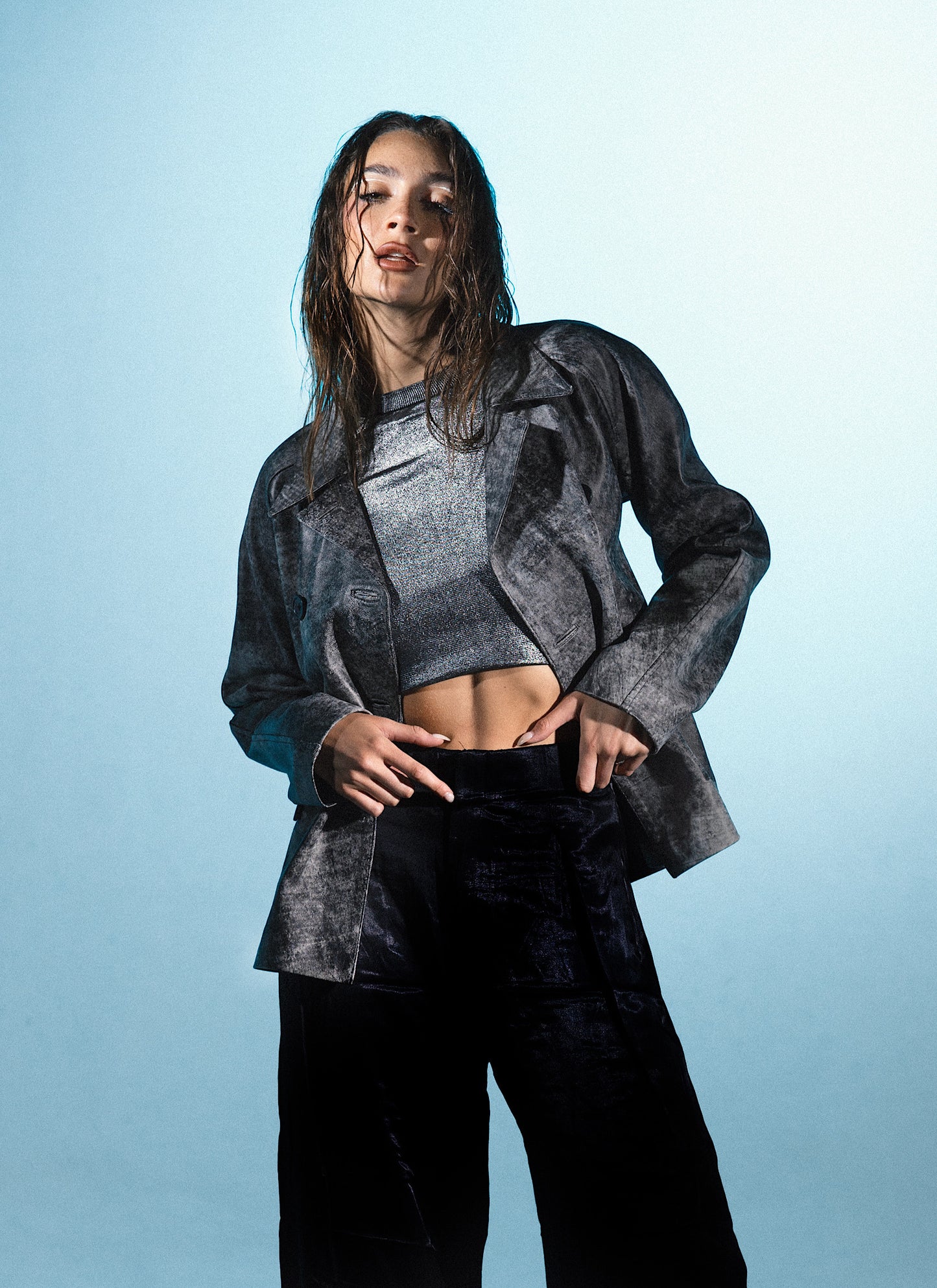 Gianna Leather Blazer Washed Black