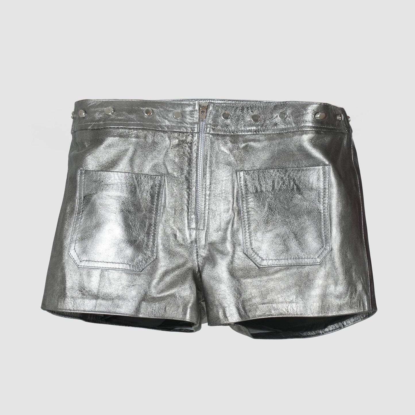 Sterling Leather Shorts Washed Silver