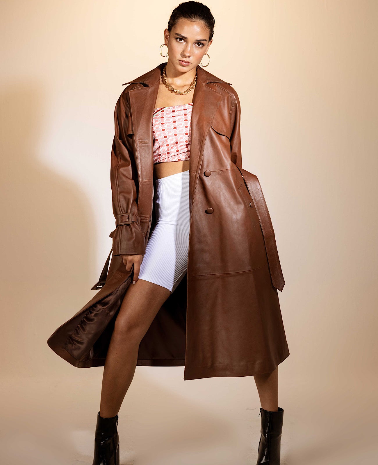 Dahlia Leather Coat Camel