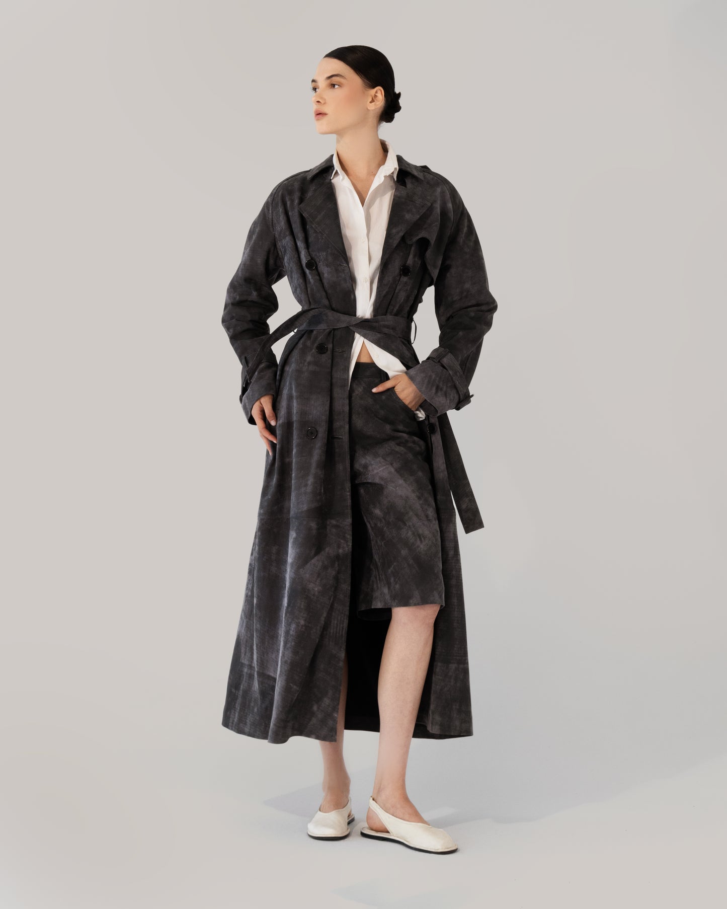 Astrid Leather Coat Washed Grey
