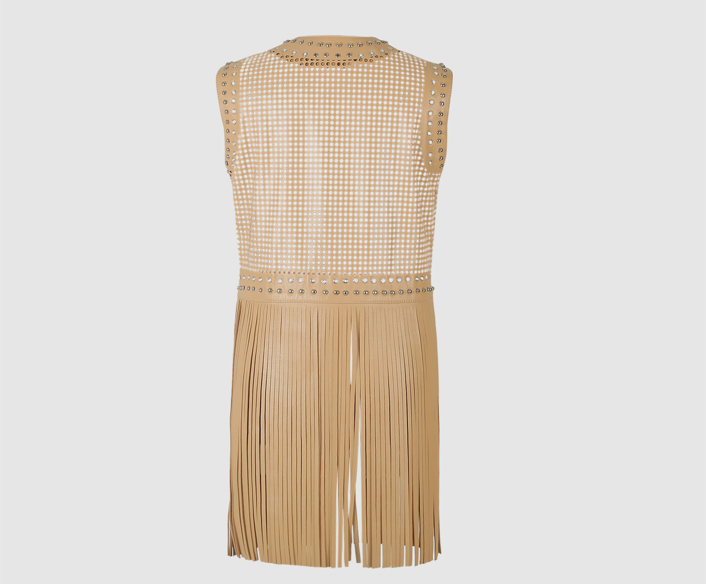Ebony Studded Leather Vest Nude Beige