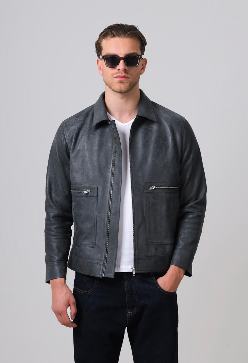 Logan Leather Jacket Washed grey
