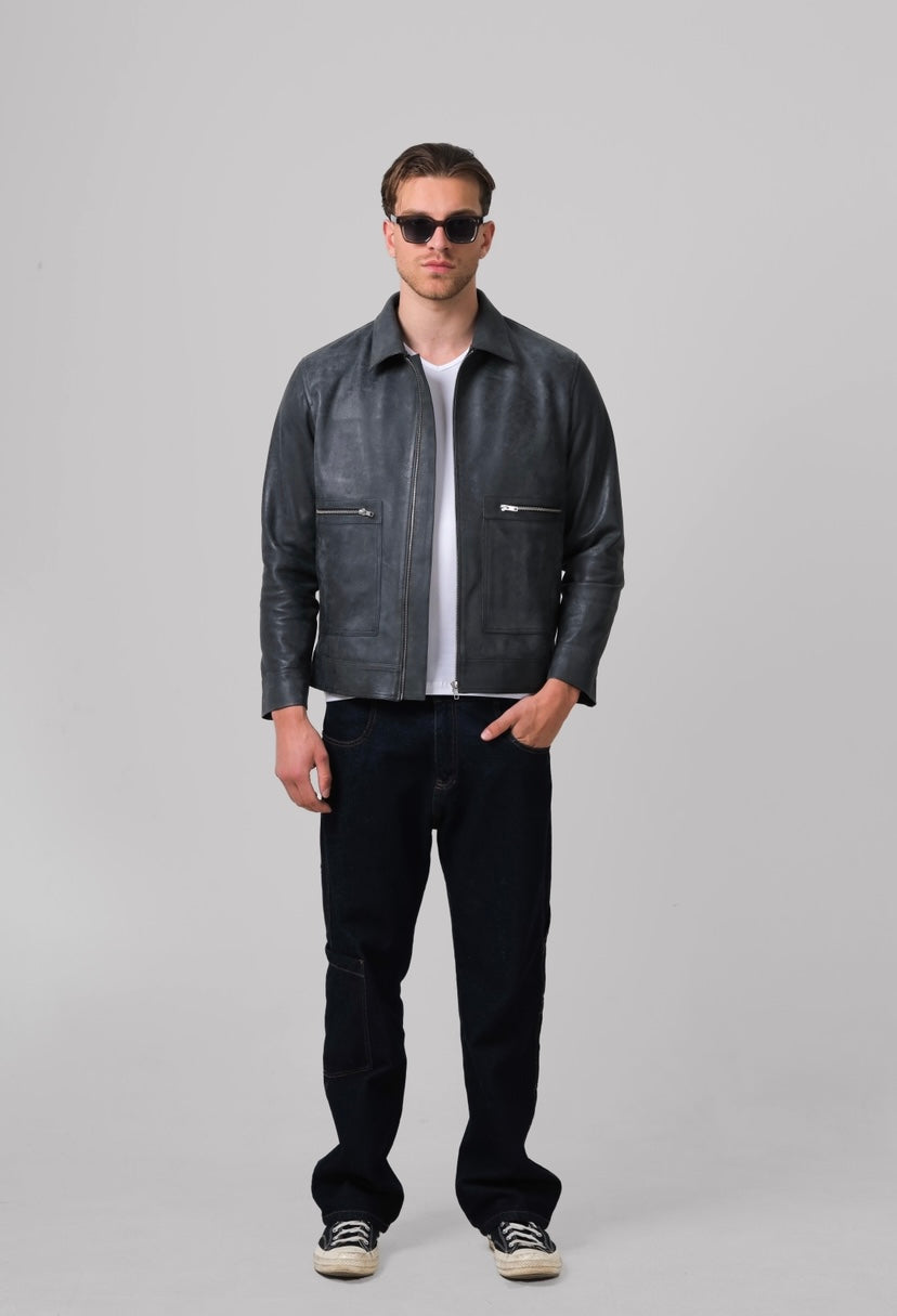 Logan Leather Jacket Washed grey