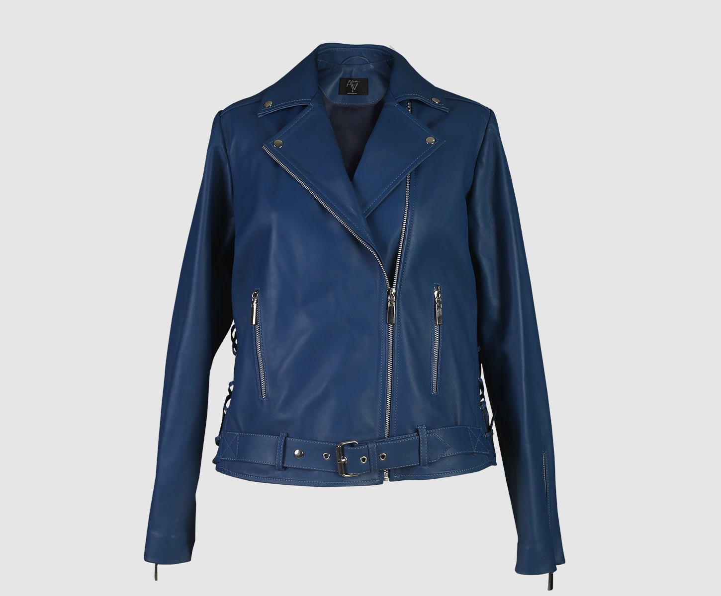 Navy blue leather jacket womens best sale