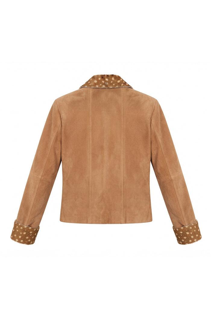 Harper II Suede Jacket Beige x Bambi Print