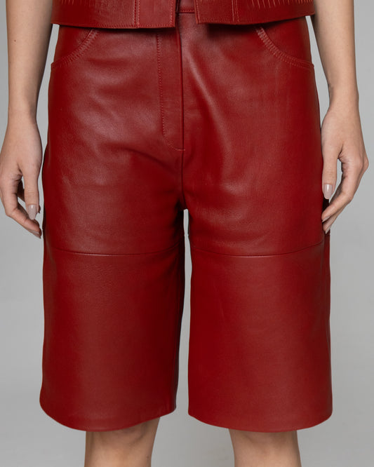 Callie Leather Bermuda Shorts Red