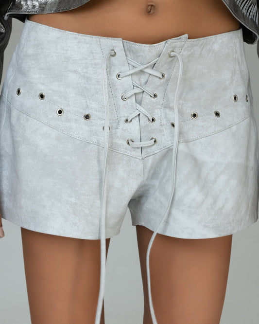 Jason Leather Shorts Washed White