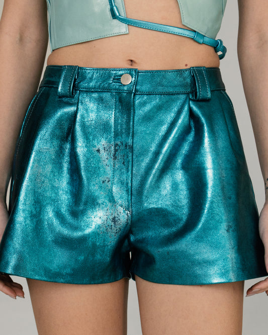 Moonbow Leather Shorts Washed Turquoise